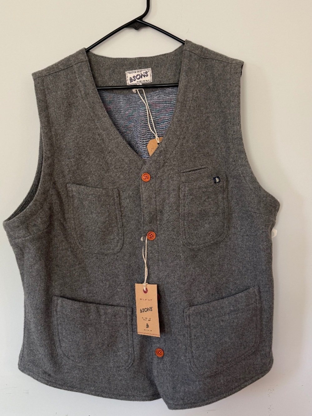 NWT Gray & Sons Vest with Orange Buttons
